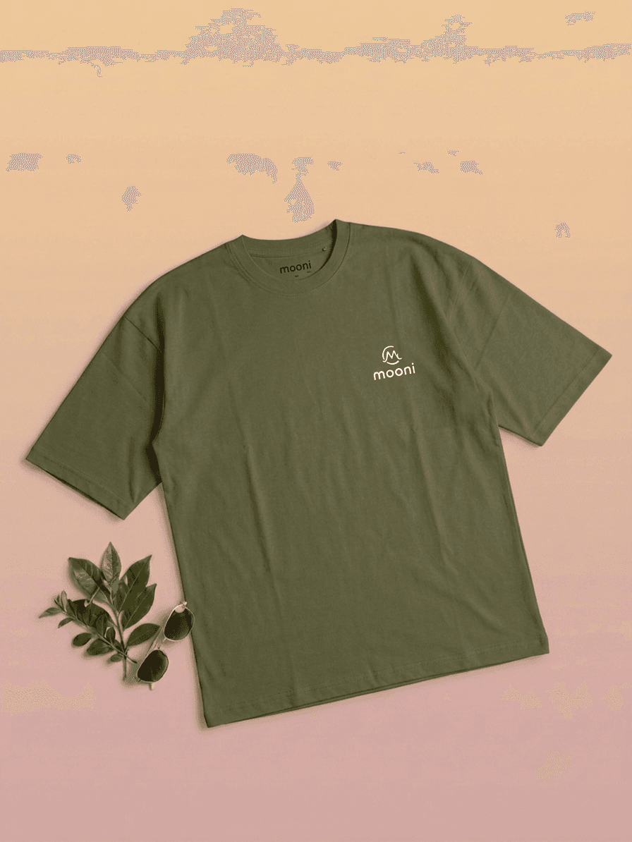 Mooni Premium Oversized T-Shirt – Olive Green | Minimal Logo Cotton Tee