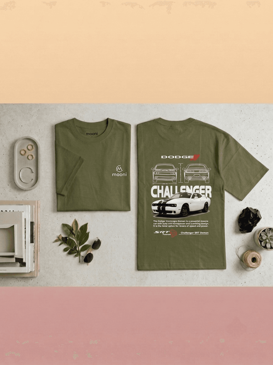 Mooni Premium Oversized T-Shirt – Olive Green | Minimal Logo Cotton Tee alternate view