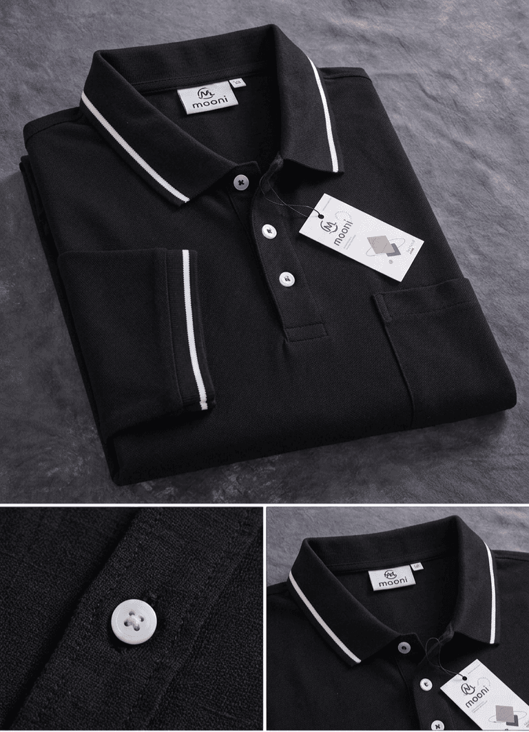 Premium Black Polo T-Shirt with Contrast Collar | Classic Cotton Polo alternate view