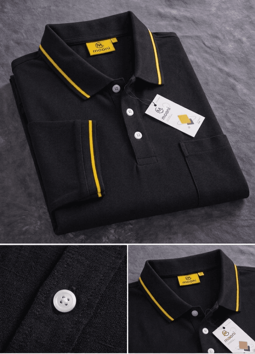 Premium Black Polo T-Shirt with yellow Stripe Detail | Modern Cotton Polo alternate view